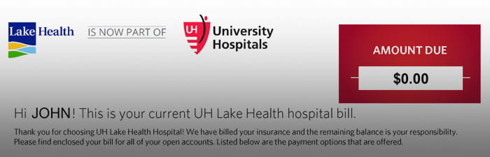 Example header of a LakeHealth billing statement
